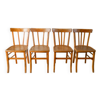 Ensemble de 4 chaises bistrot en bois courbé signées luterma 1950