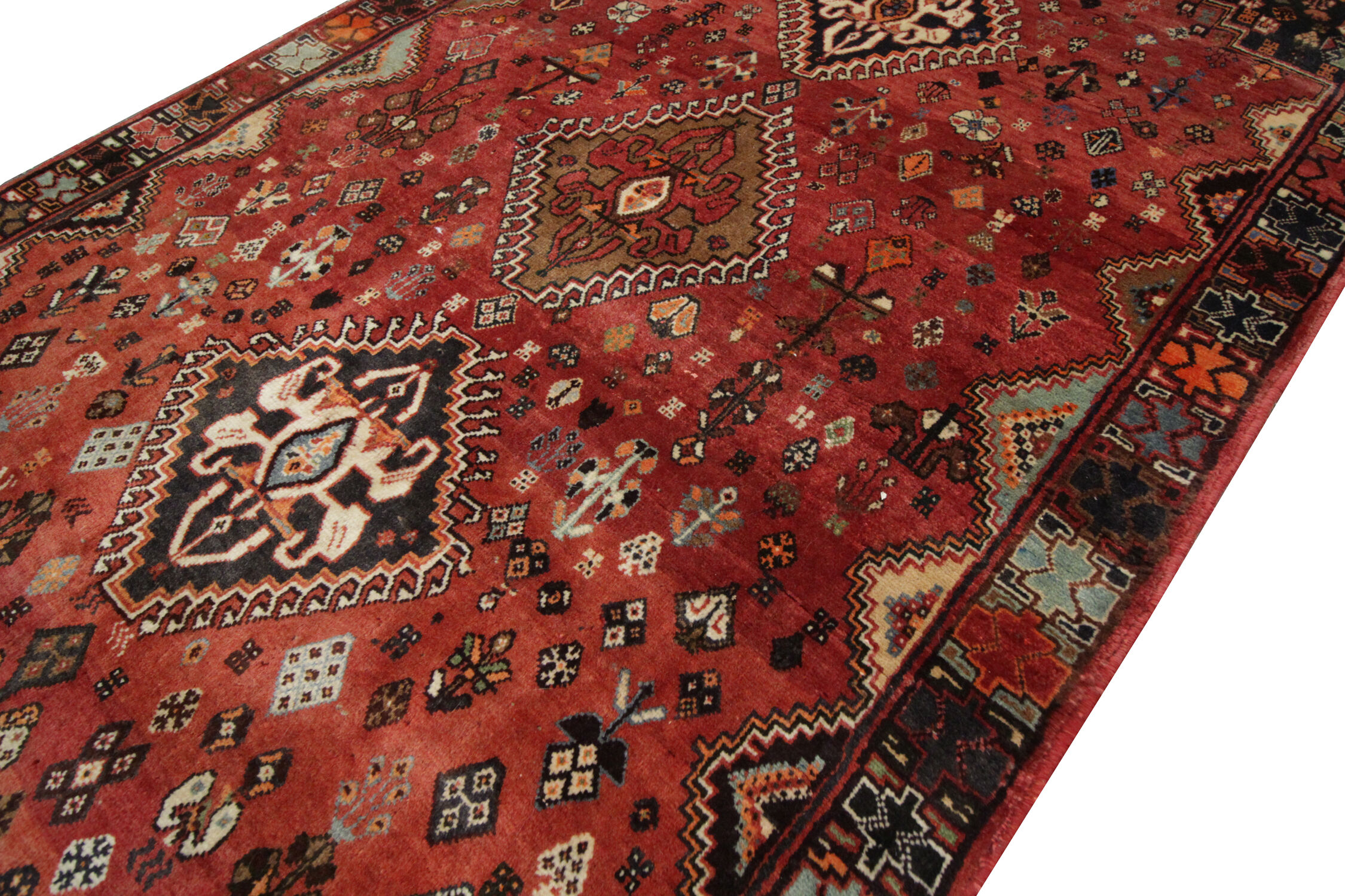 Vintage Persian Qashqai Handmade Wool Shiraz Rug- 119x243cm