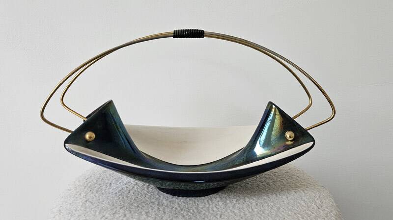 Suspended cup Verceram – Iridescent ceramic & brass – 1950s–60s