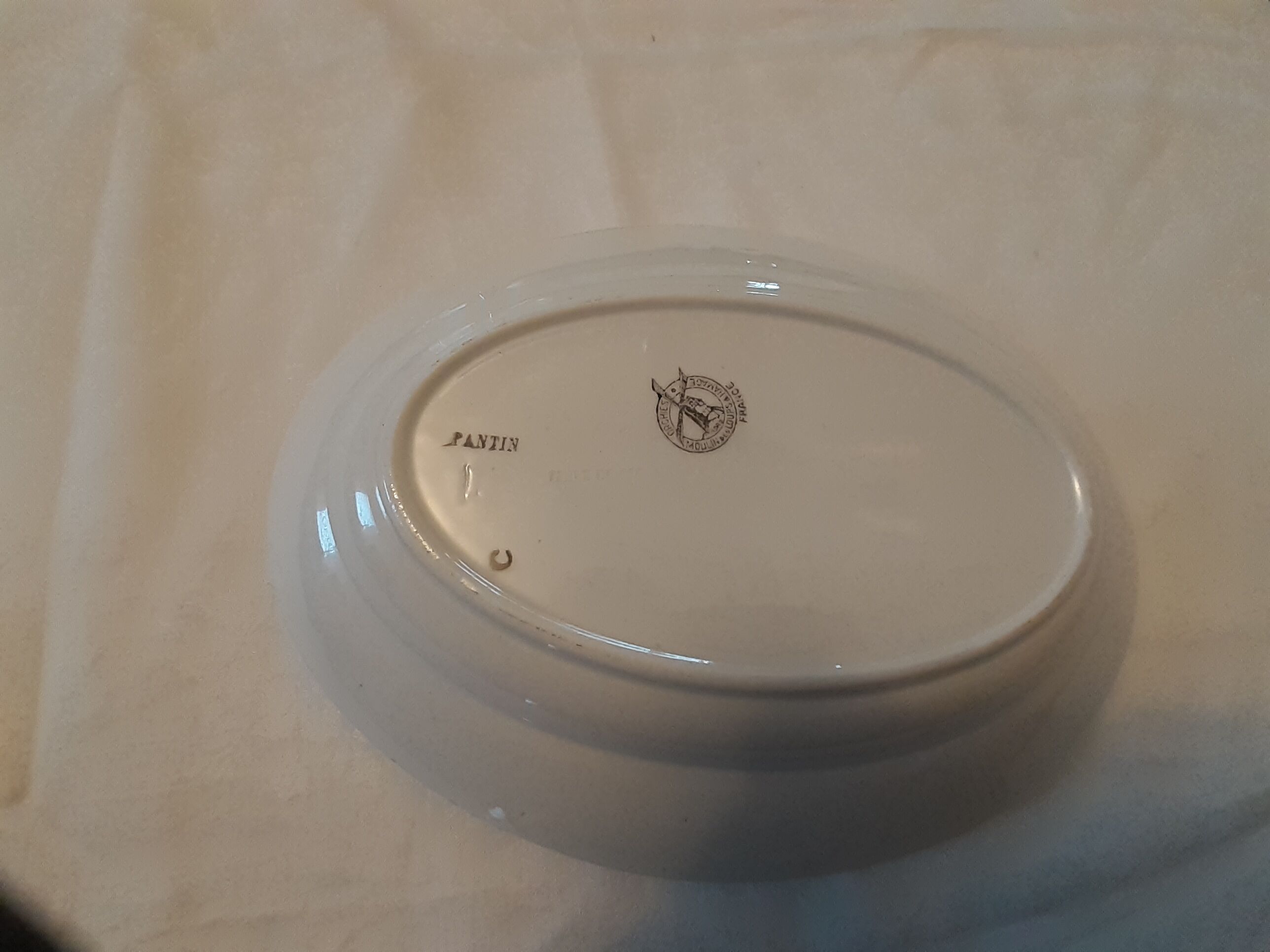 Oval flat faience old Orchies Moulin des Loups decoration PANTIN Blue Iron Earth