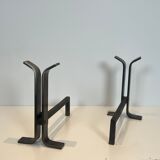 Pair of modernist and wrought iron fire dogs