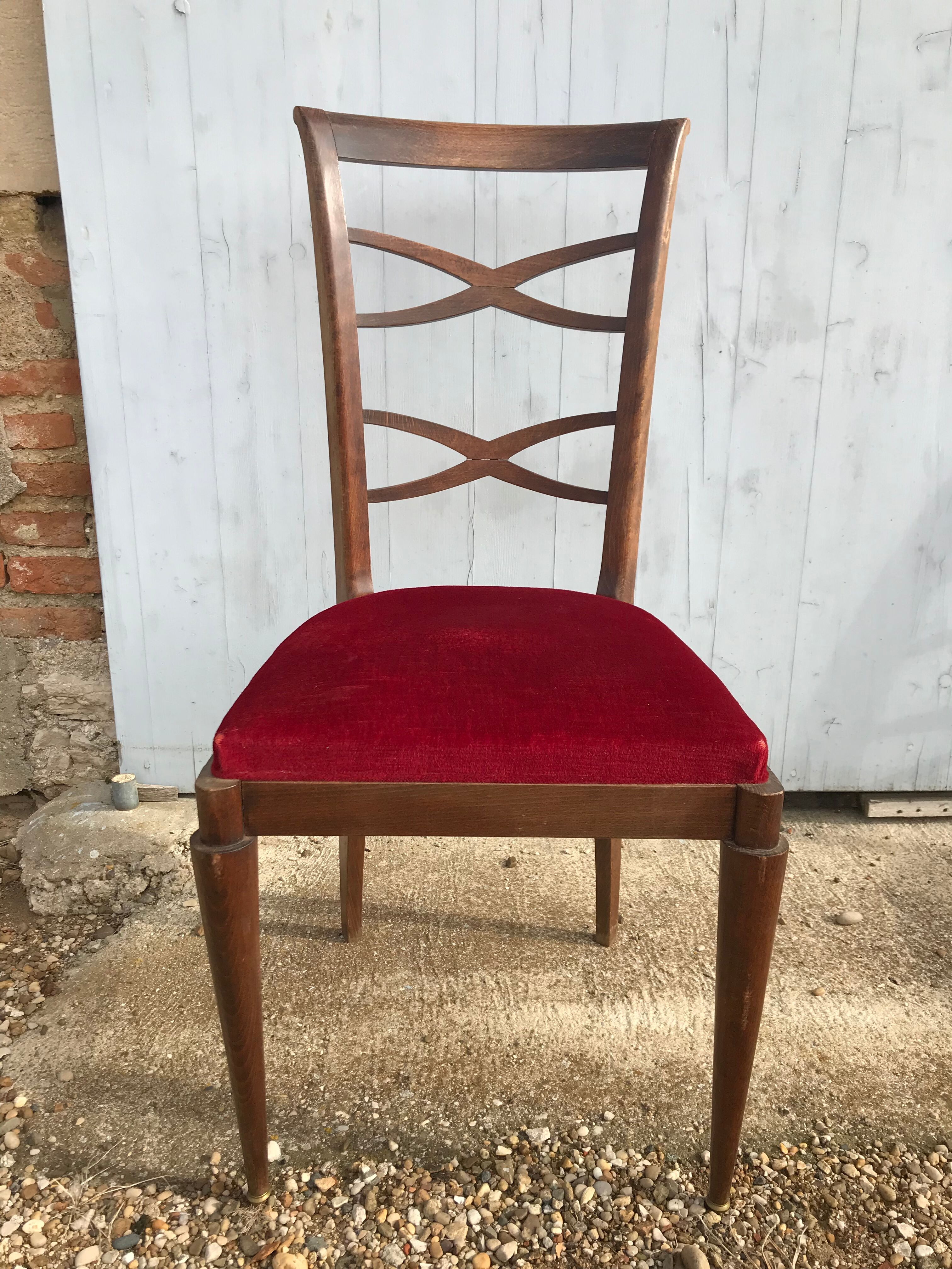 6 chairs art deco red velvet