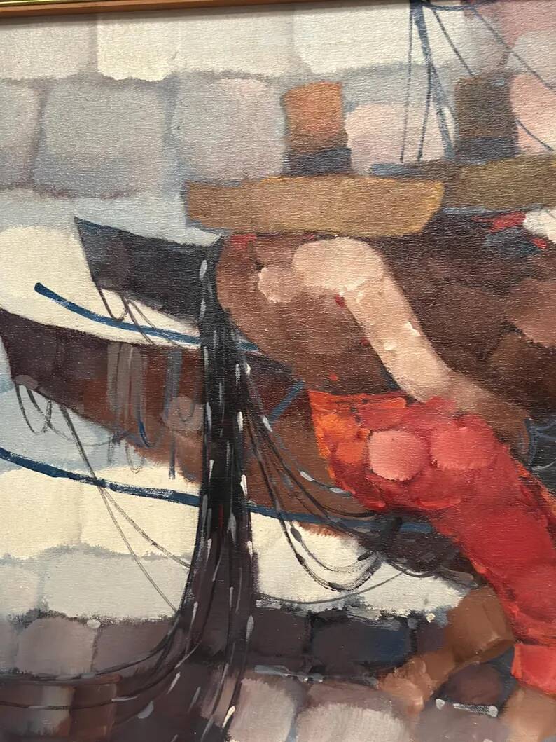Swedish Oil on Panel"Fishermen" by Marylilla , Vintage and Framed