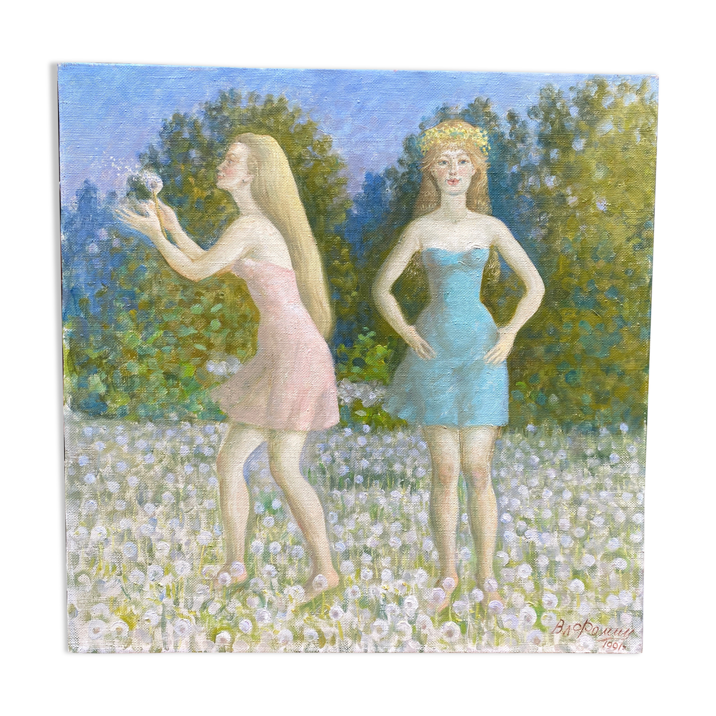 Portrait de jeunes filles signé et daté 1991