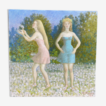 Portrait of young girls signed and dated 1991