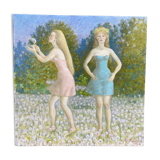 Portrait of young girls signed and dated 1991