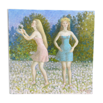 Portrait of young girls signed and dated 1991