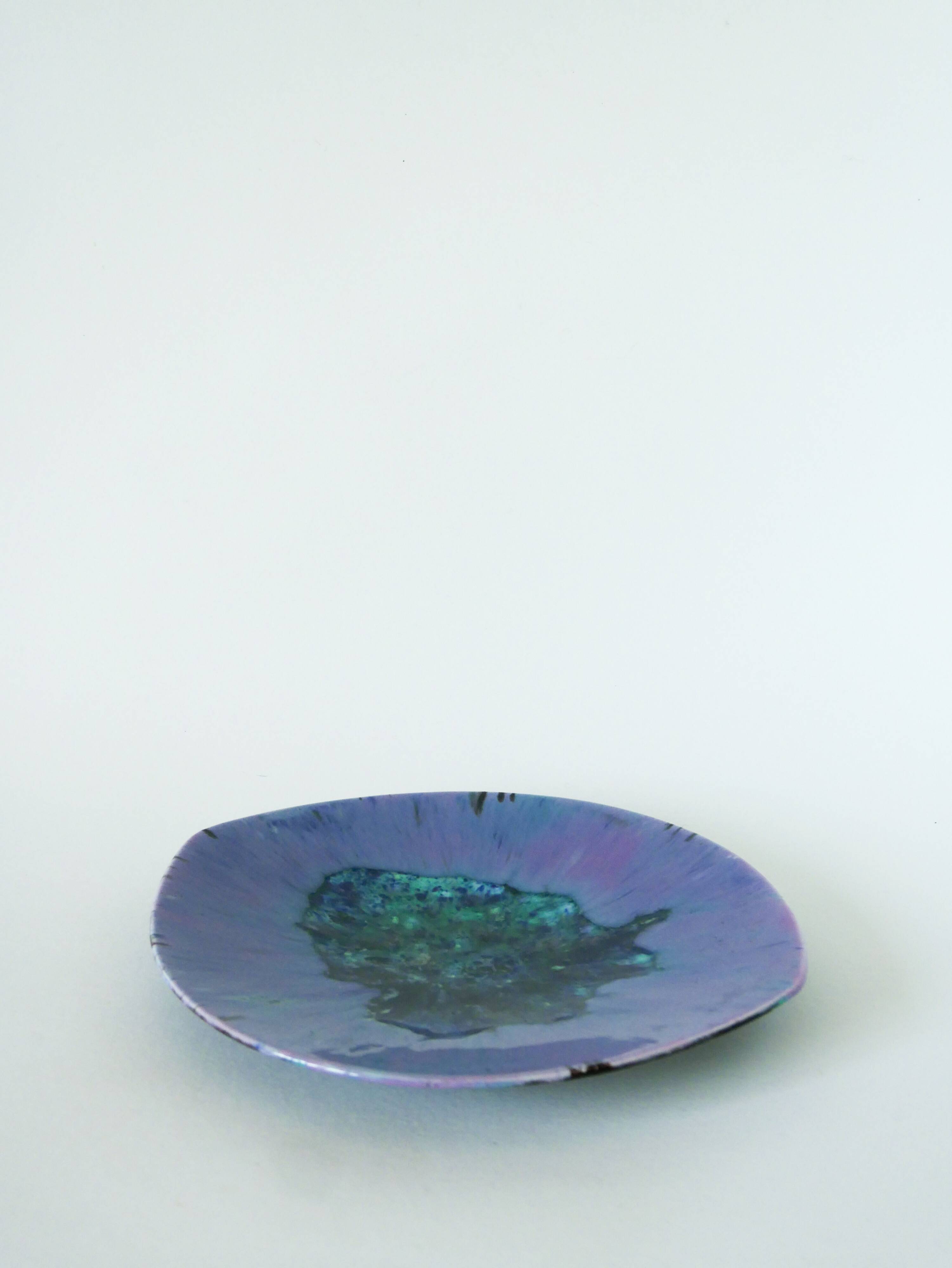 Ceramic serving plate, Violet & Blue glazes, Verno stoneware