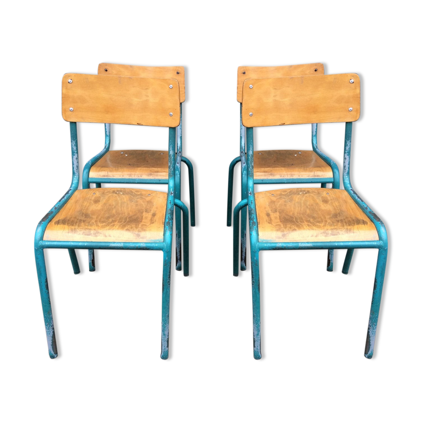 4 vintage school industrial chairs