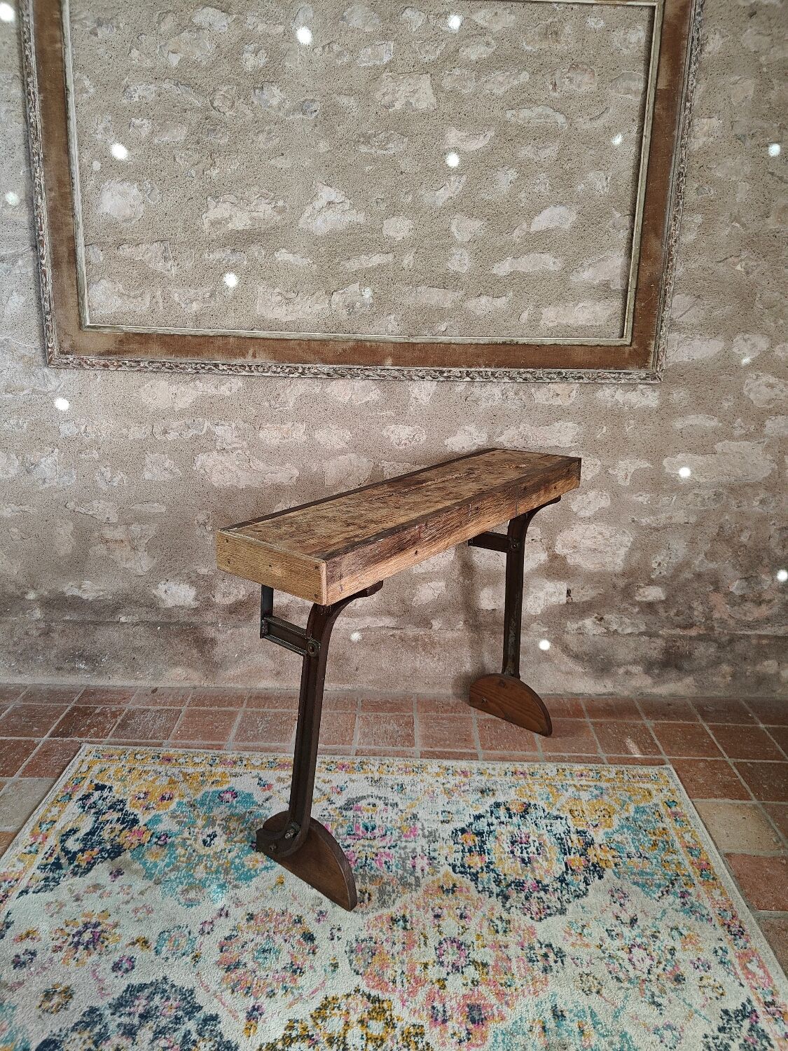 Oak and cast iron console, unique piece.