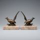 Art Deco bookends with birds – patinated metal and pink marble