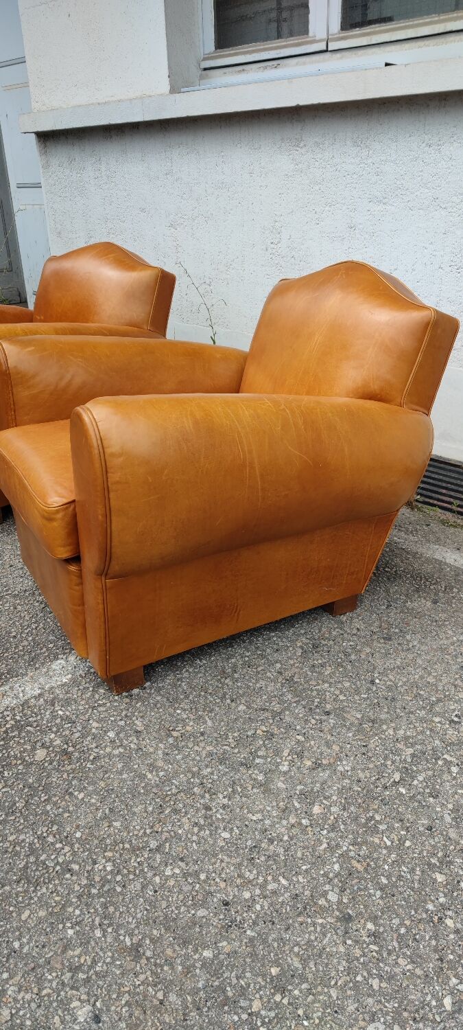 Pair leather club armchairs