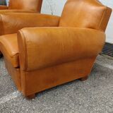 Pair leather club armchairs