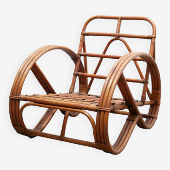 Fauteuil bretzel vintage en rotin