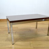 Table basse vintage bois & chrome 1970