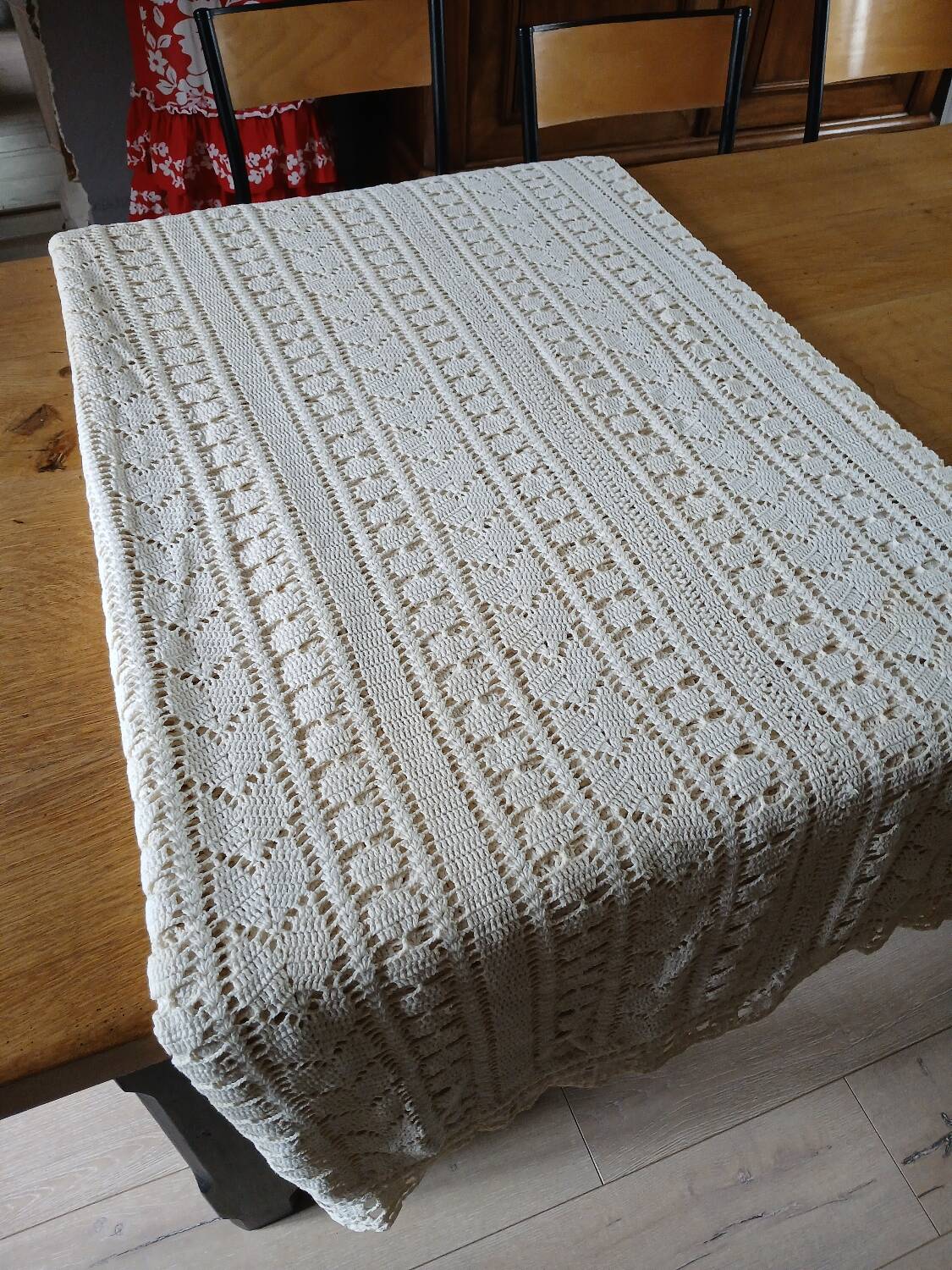 Dessus de lit ancien en crochet fait main