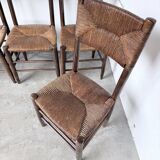 Set of 6 straw and oak Beauche chairs.