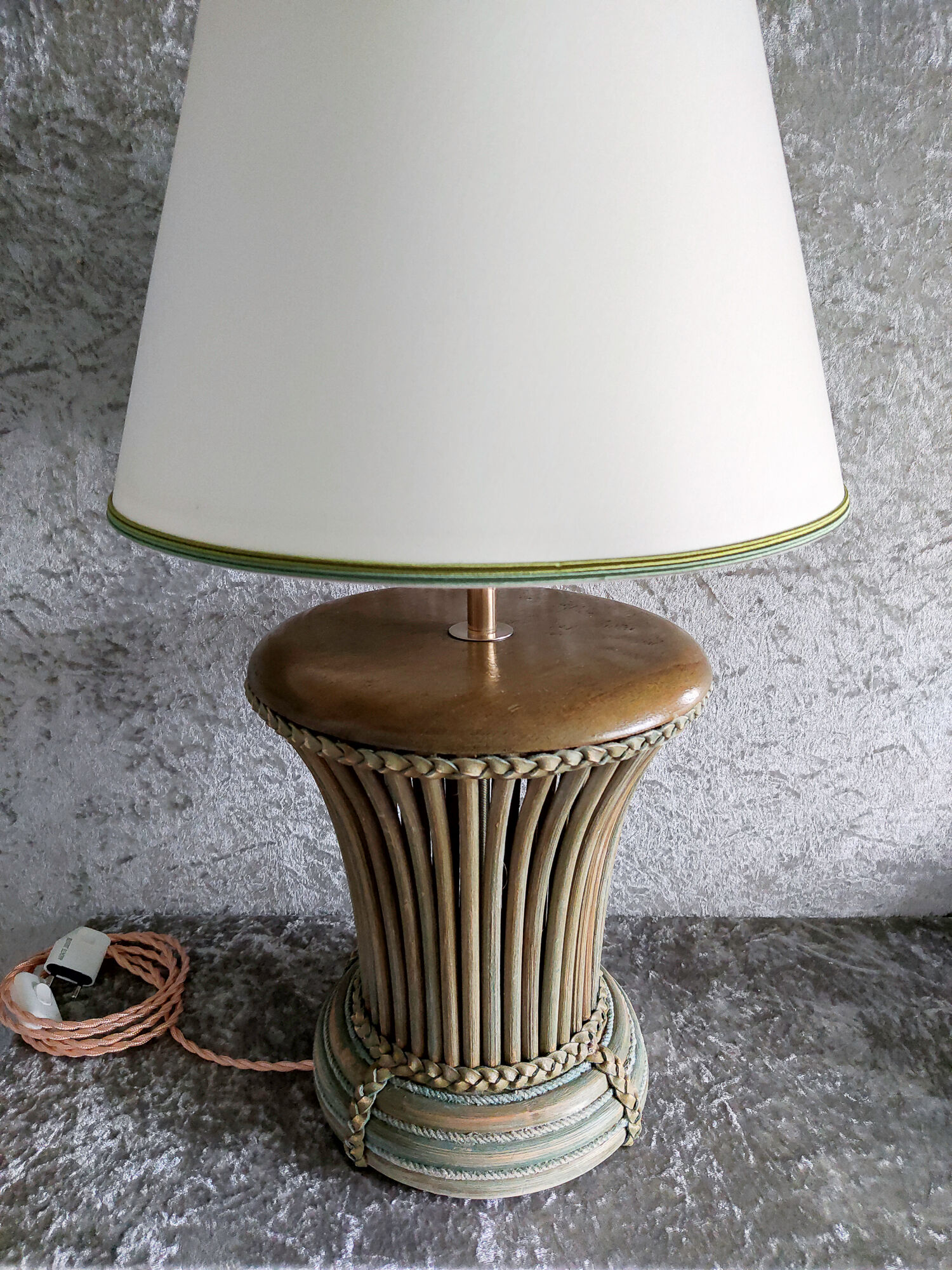 Wooden lamp and rattan