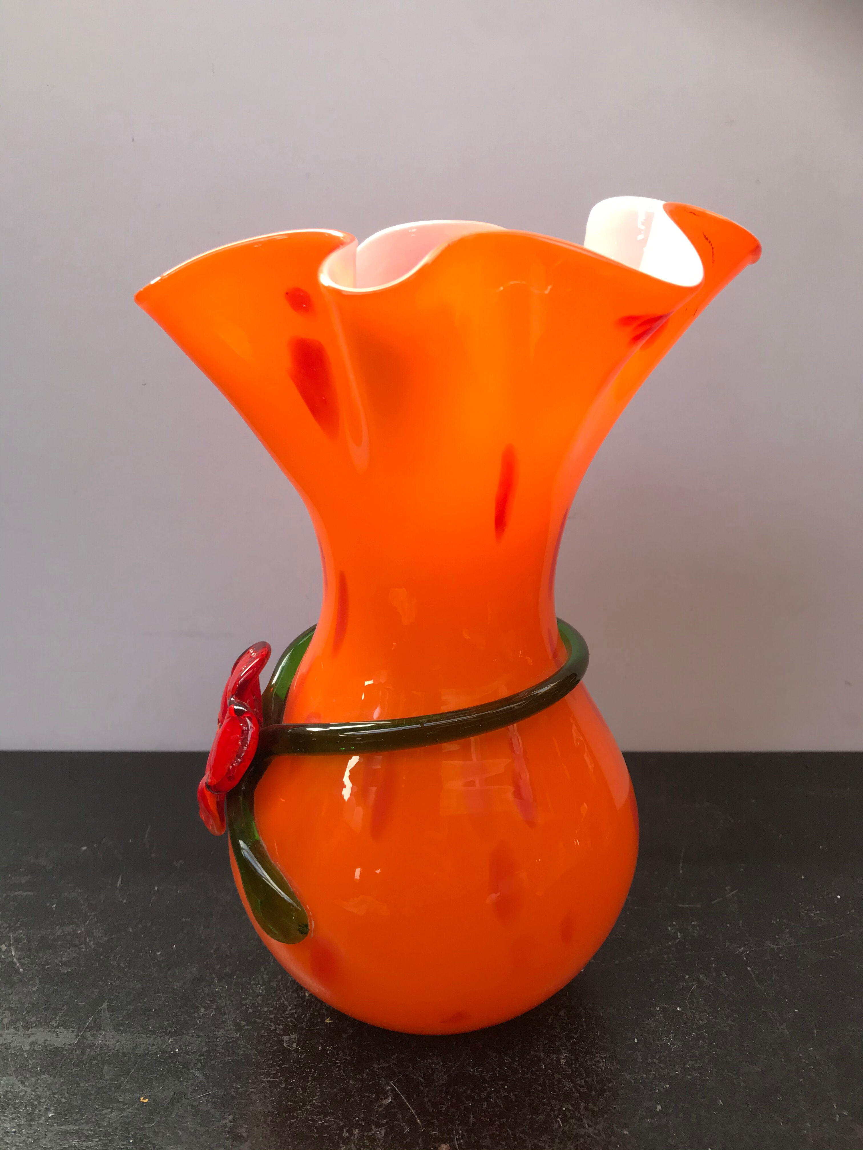 Vase verre multicouche orange col corolle vintage