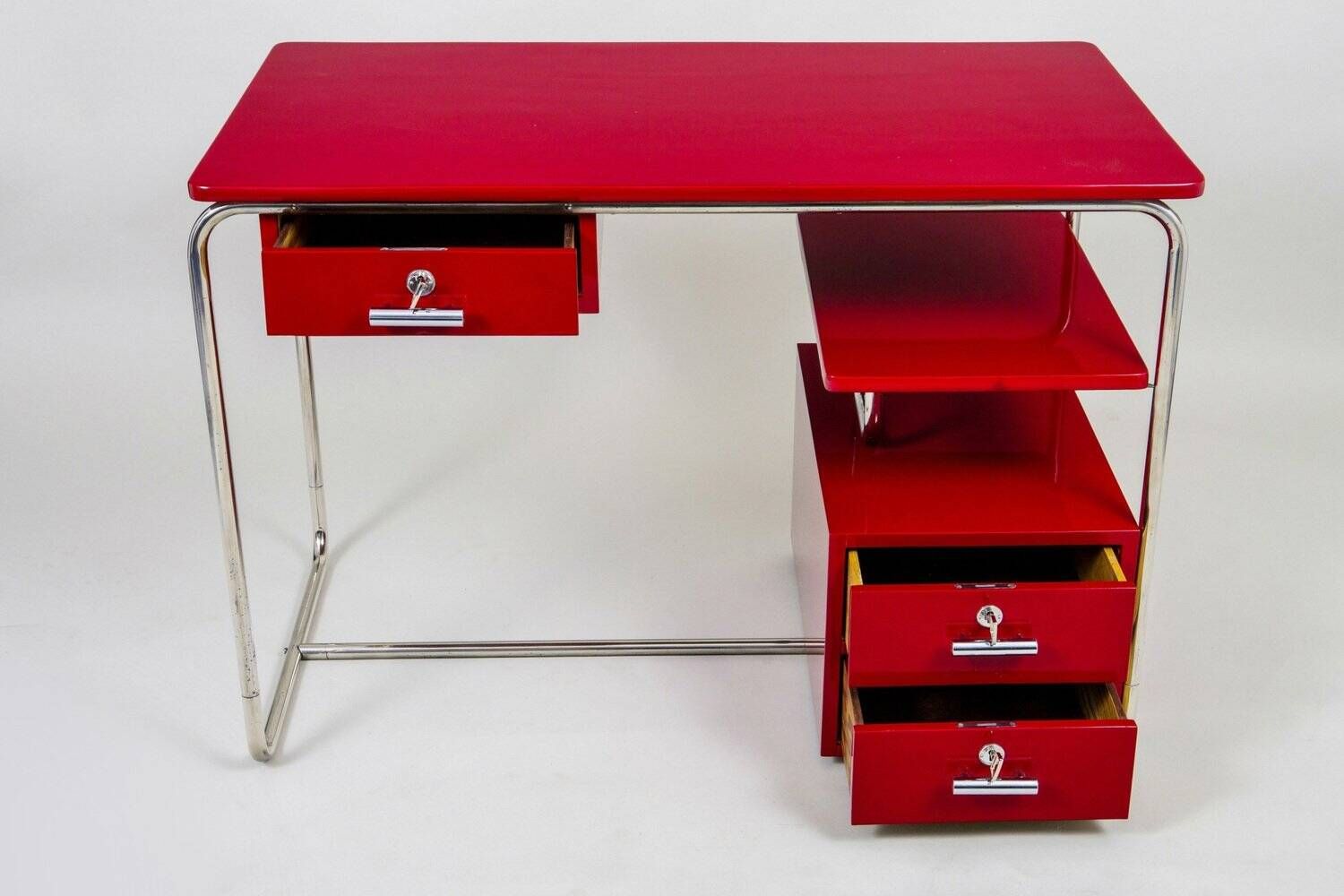 Bauhaus Red Writing Desk in Lacquered Wood, Germany, 1930s