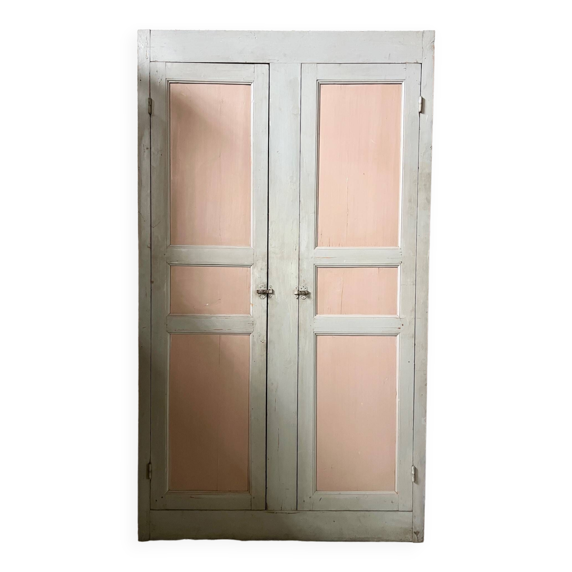 Late 19th century cupboard front, double doors + painted fir frame