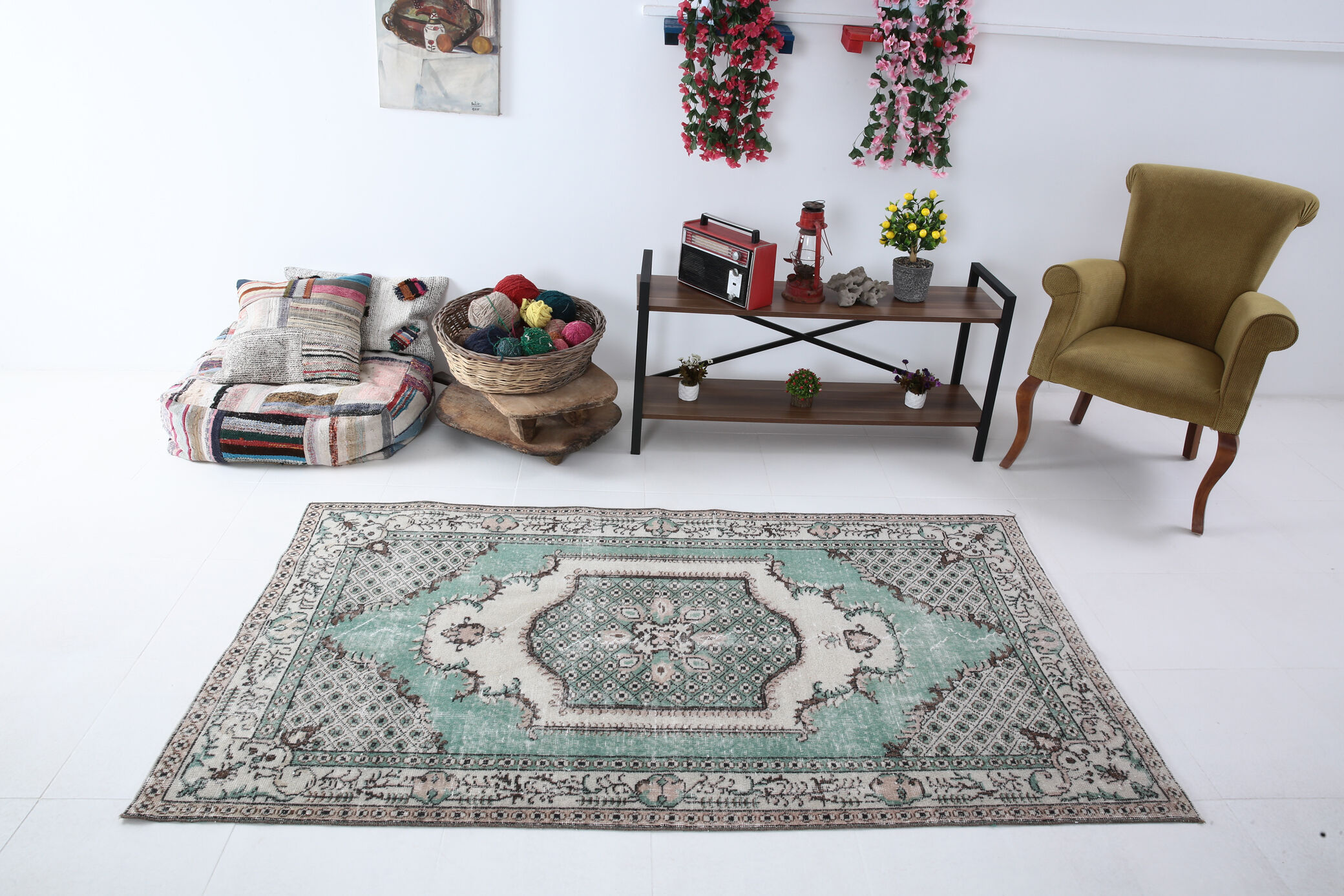 Green carpet rug 212x116cm