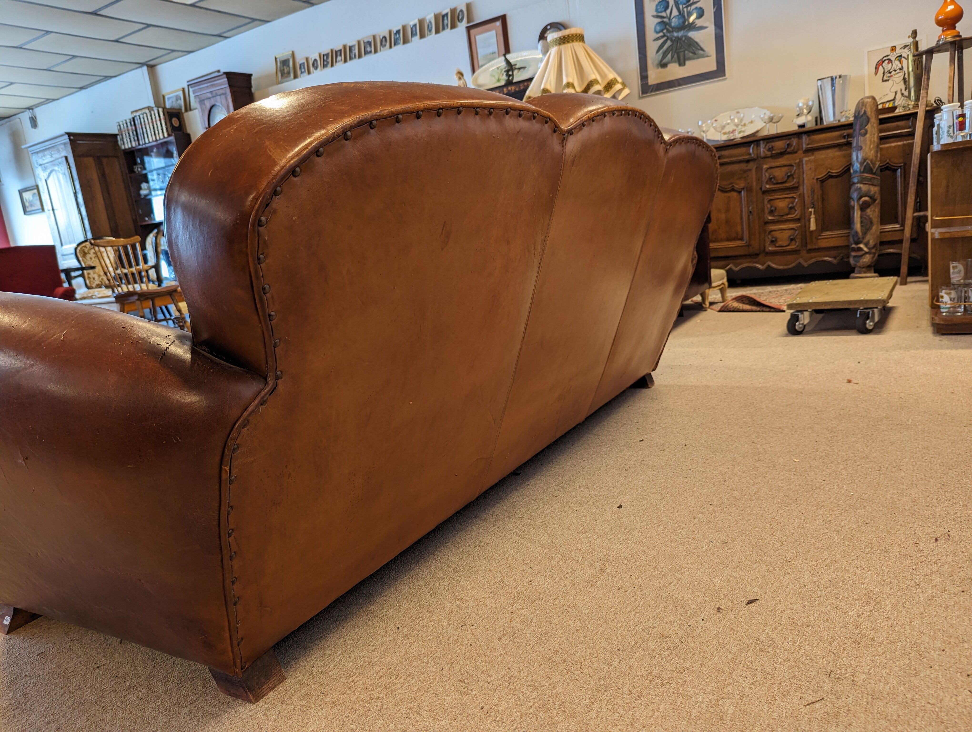 Leather club 3 places sofa 50s
