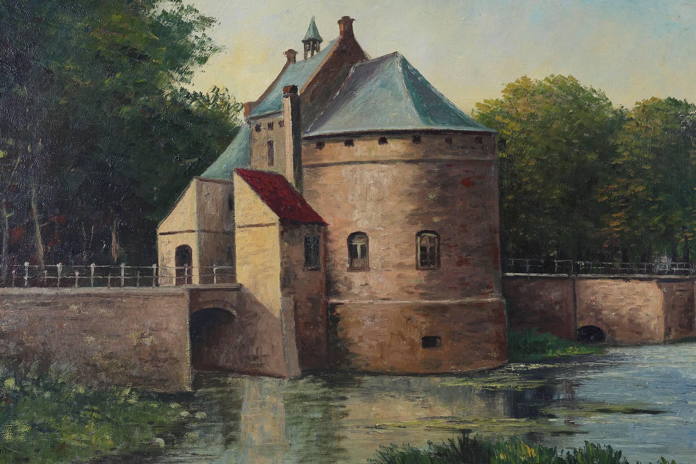 Signed 20th Century Rustic Landscape Painting the Smedepoort Bruges, Belgiu