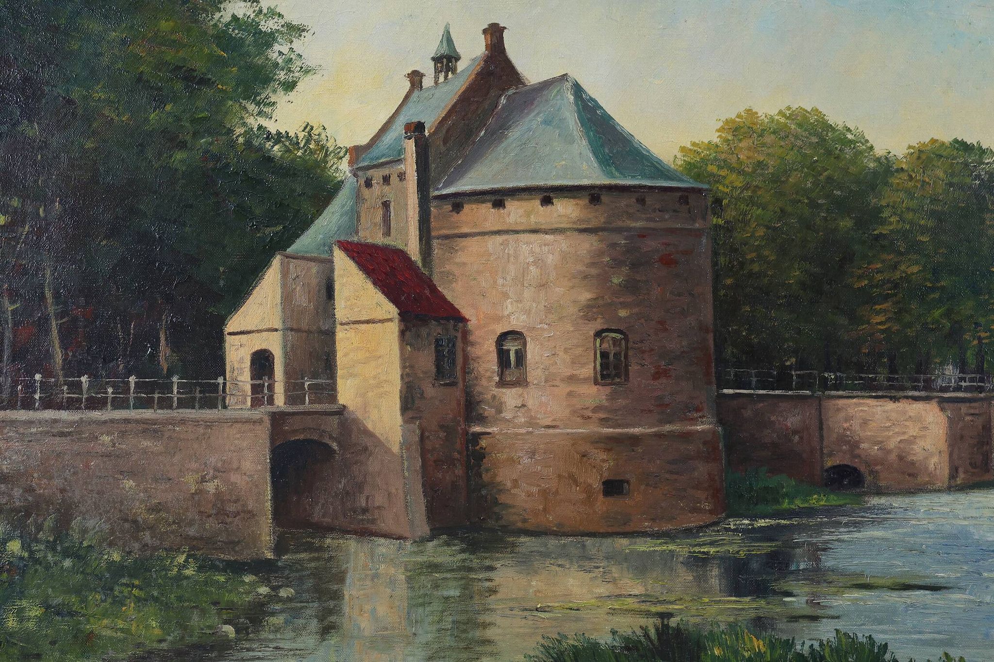 Signed 20th Century Rustic Landscape Painting the Smedepoort Bruges, Belgiu