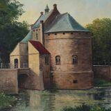 Signed 20th Century Rustic Landscape Painting the Smedepoort Bruges, Belgiu