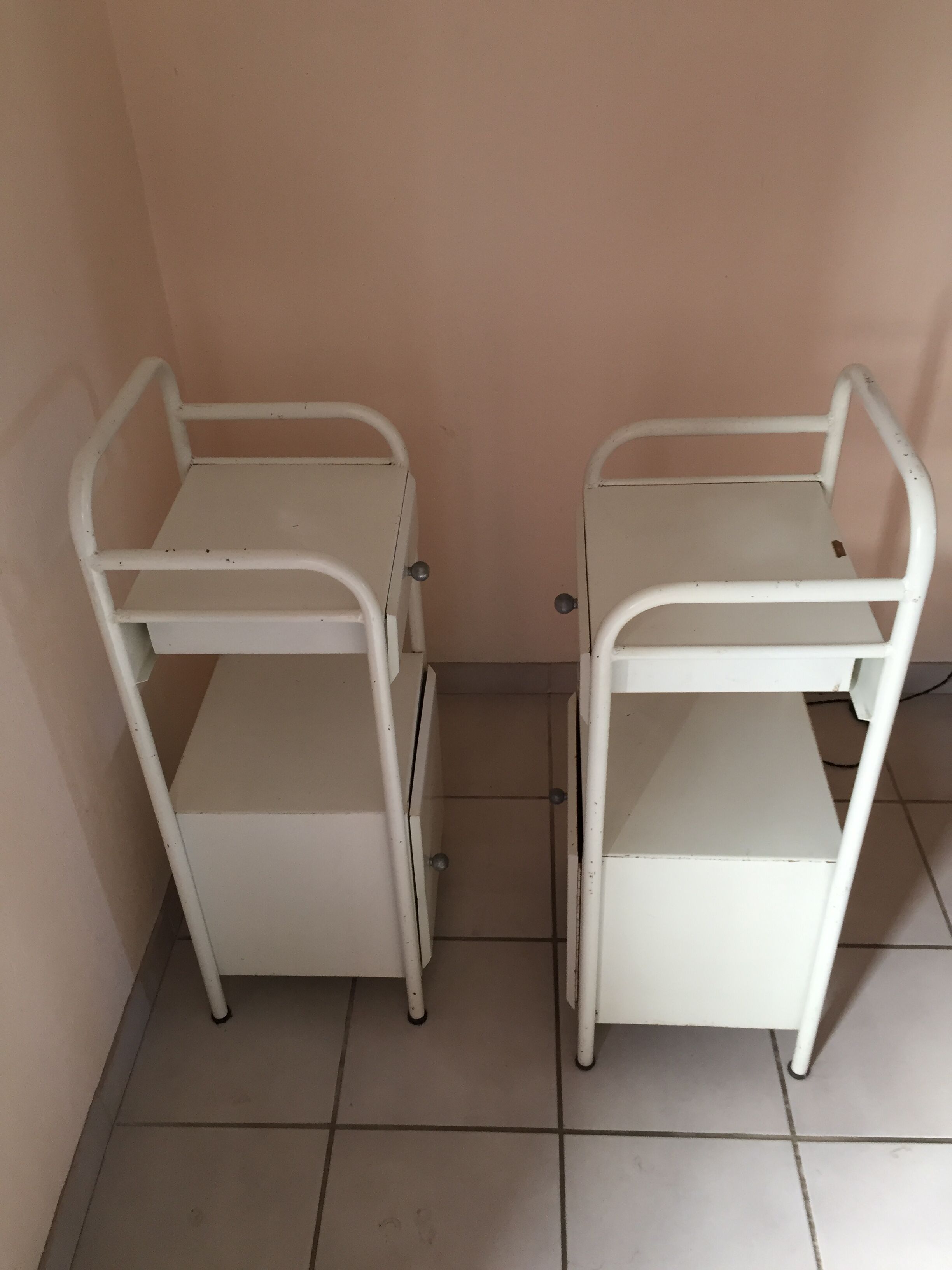 Pair of hospital bedside tables
