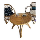 Table basse vintage en rotin et bambou