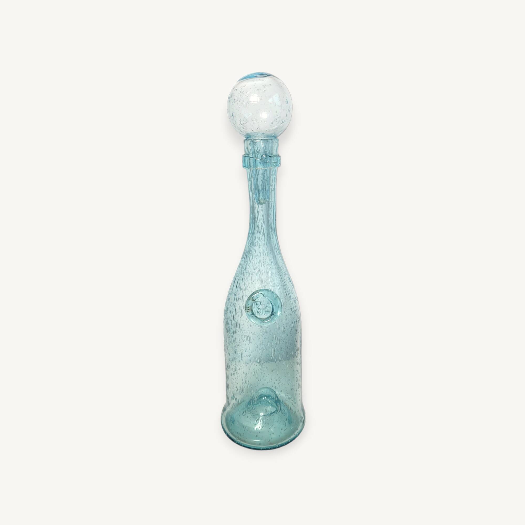 Biot carafe in blue blown glass