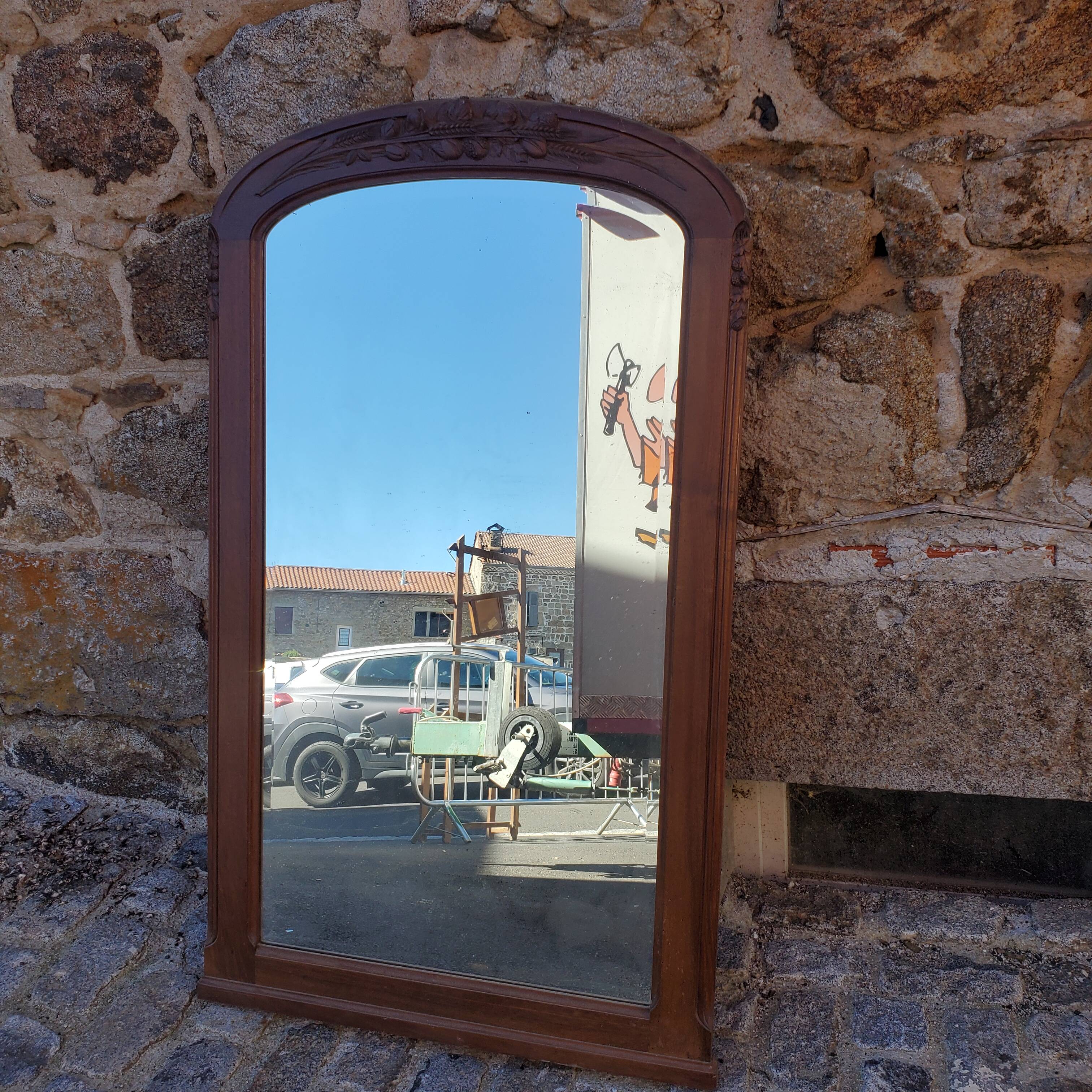 Mirror beveled mirror wooden frame