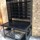 Old black metal postal sorting furniture + 30 perforated lockers + vintage stool