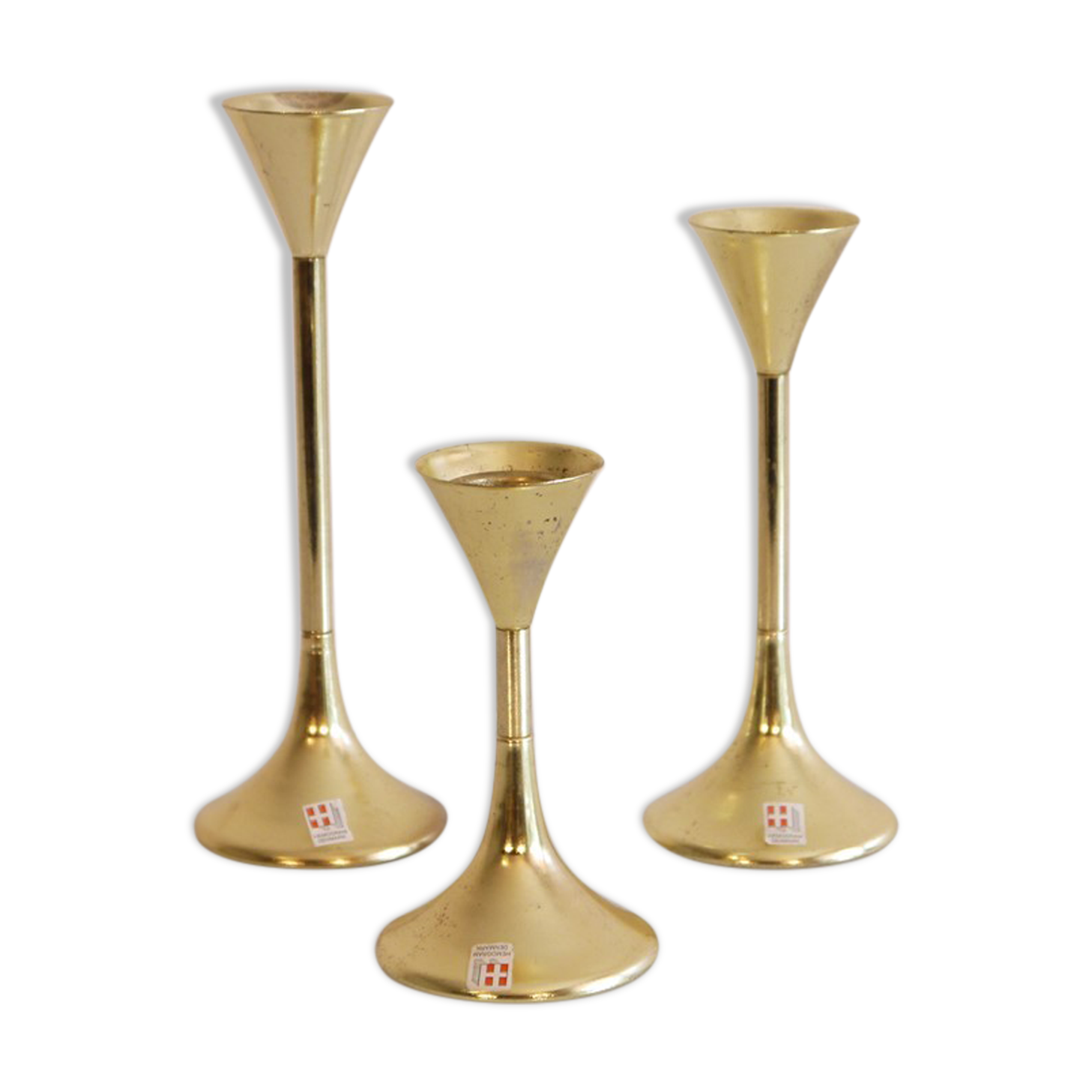 Set of 3 Scandinavian brass candle holders 1970