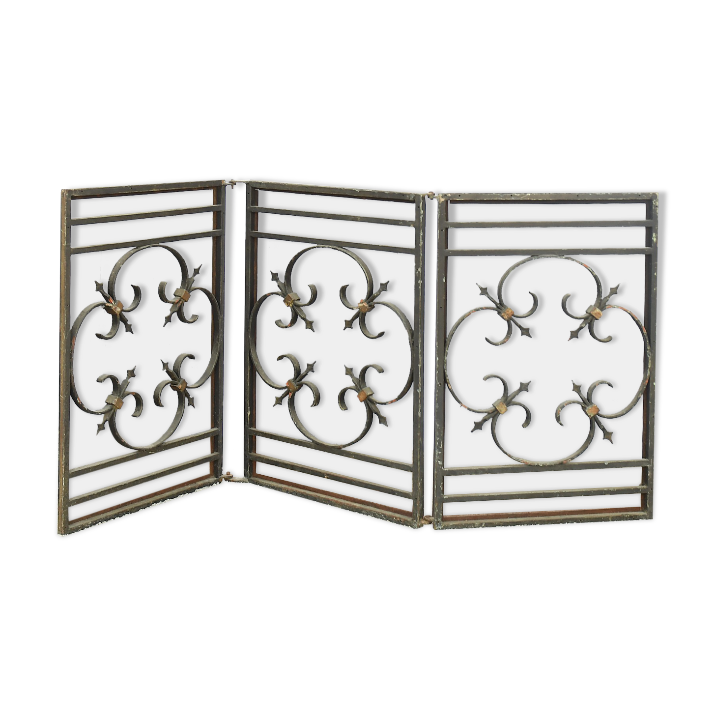 Pare-étincelles En Fer Forgé Des Années 1920 Avec Peinture Murale