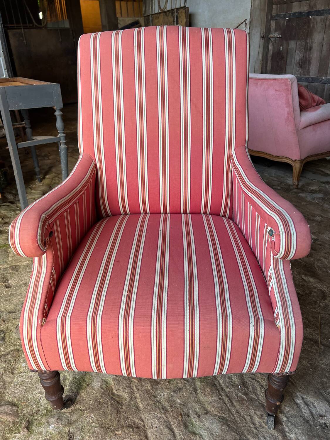 Striped fabric armchair, early 20th century