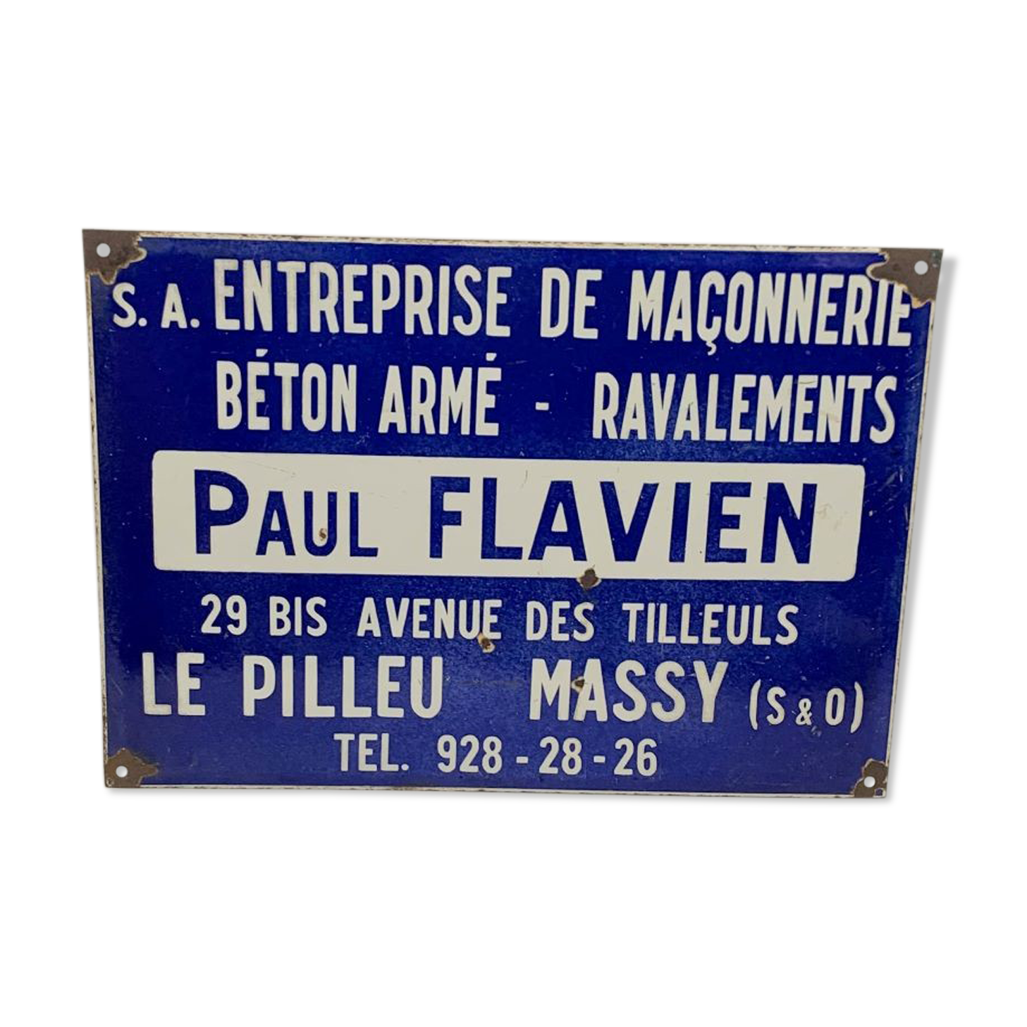 Old enamelled plate 1960 such 7 digits