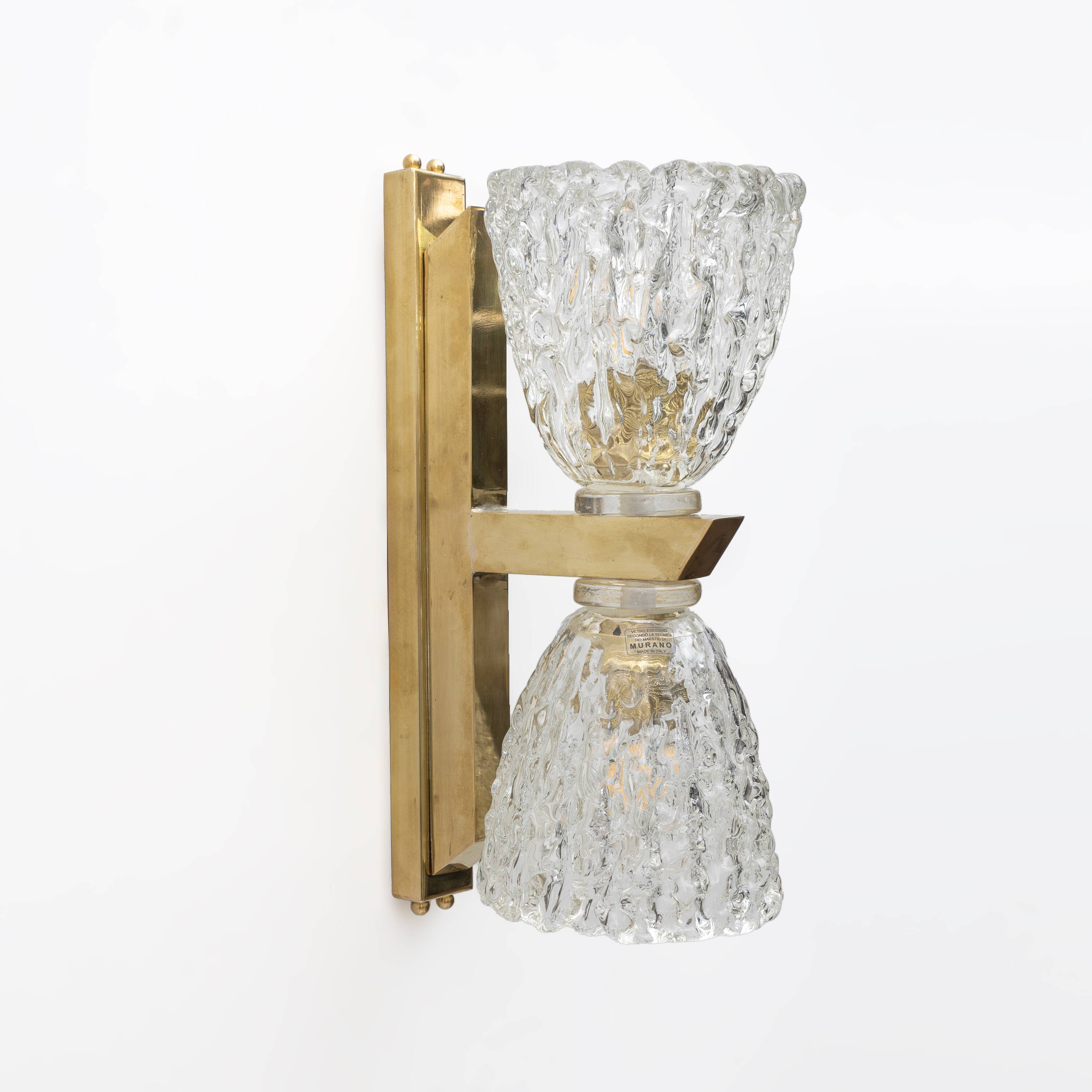 Pair of Art Decò Style Murano Glass and Brass Sconces