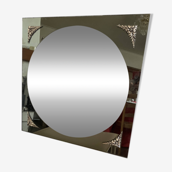 Square mirror with round glass 60x60