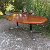 Vintage oval wooden and metal dining table from the 60s and 70s