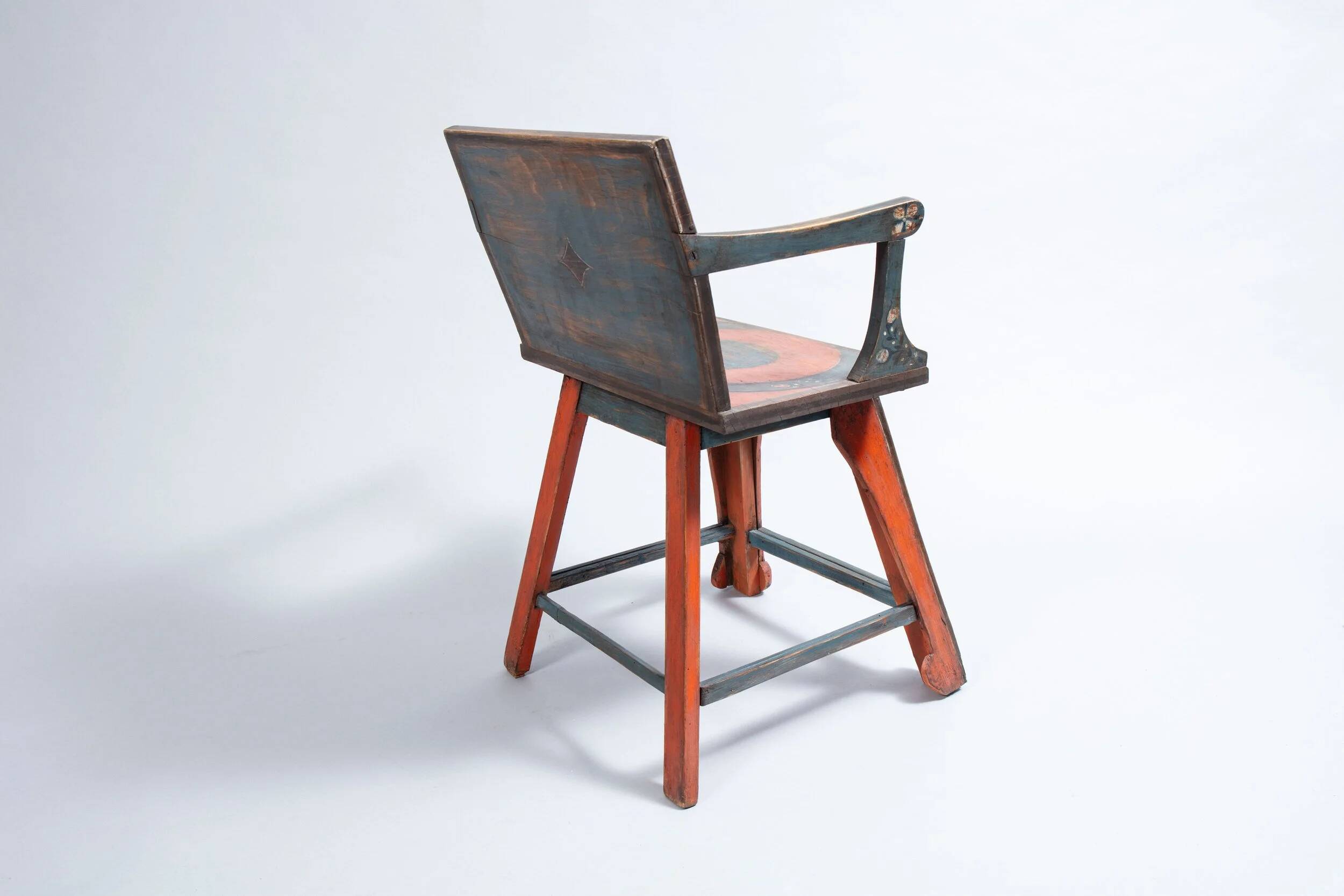 Pine chair from the 1940s with recent trompe l'oeil paint.