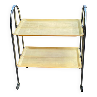Folding trolley in steel and yellow wood on wheels