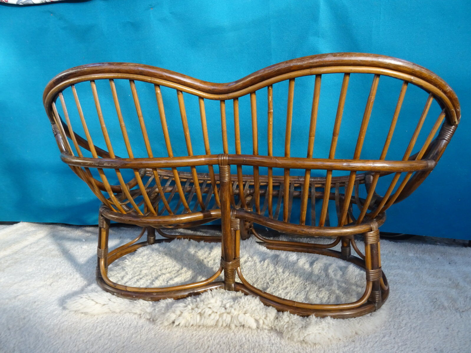 Vintage rattan bench 70s