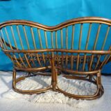 Vintage rattan bench 70s