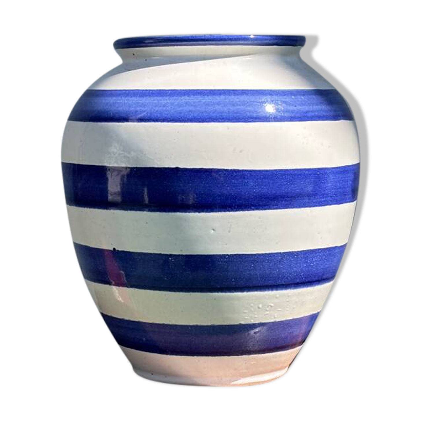 Blue striped ceramic vase