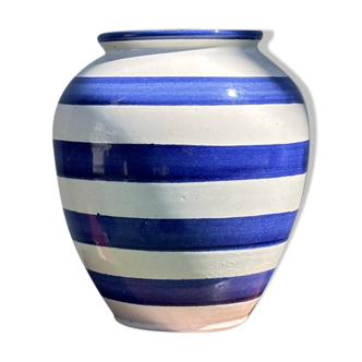Blue striped ceramic vase