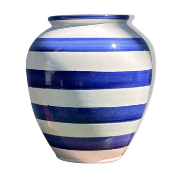 Blue striped ceramic vase