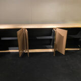 Lacquered, travertine and plexiglass sideboard, Belgo Chrom, 1970s